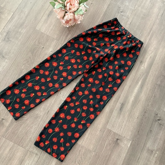 H&M Red Poppies Floral High Waist Straight Leg Trouser Pants - Picture 5 of 7